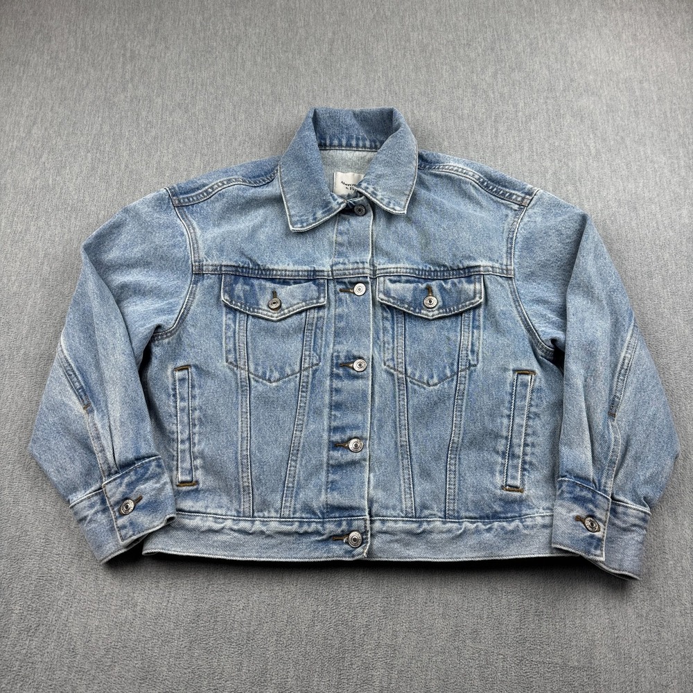 Abercrombie & Fitch Jacket XXS Womens Blue Oversized Denim Trucker Light Wash